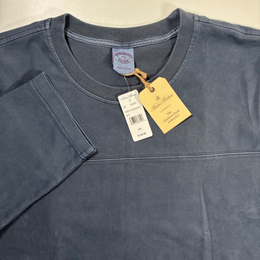 NEW Brooks Brothers Sweatshirt 2XL Blue Garment Dyed Long Sleeve #18 Sweater